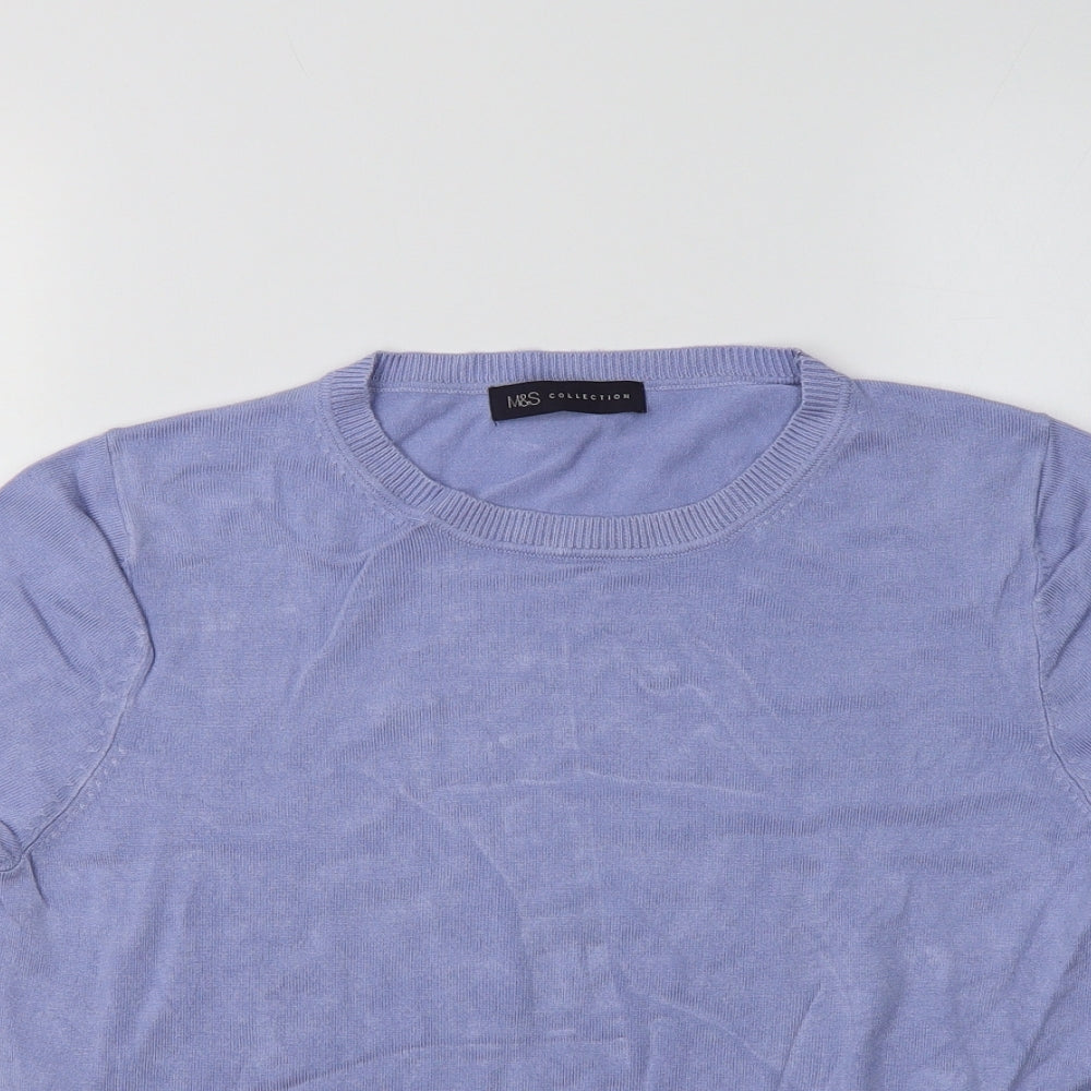 M&S Womens Blue Crew Neck  Viscose Pullover Jumper Size 12