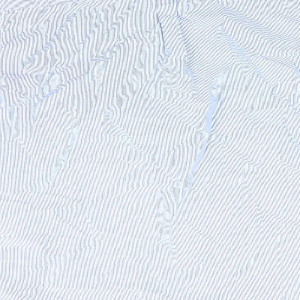 Burtons Menswear Mens Blue Striped Cotton  Button-Up Size M Collared  - Fine Blue Stripe Buttoned Collar