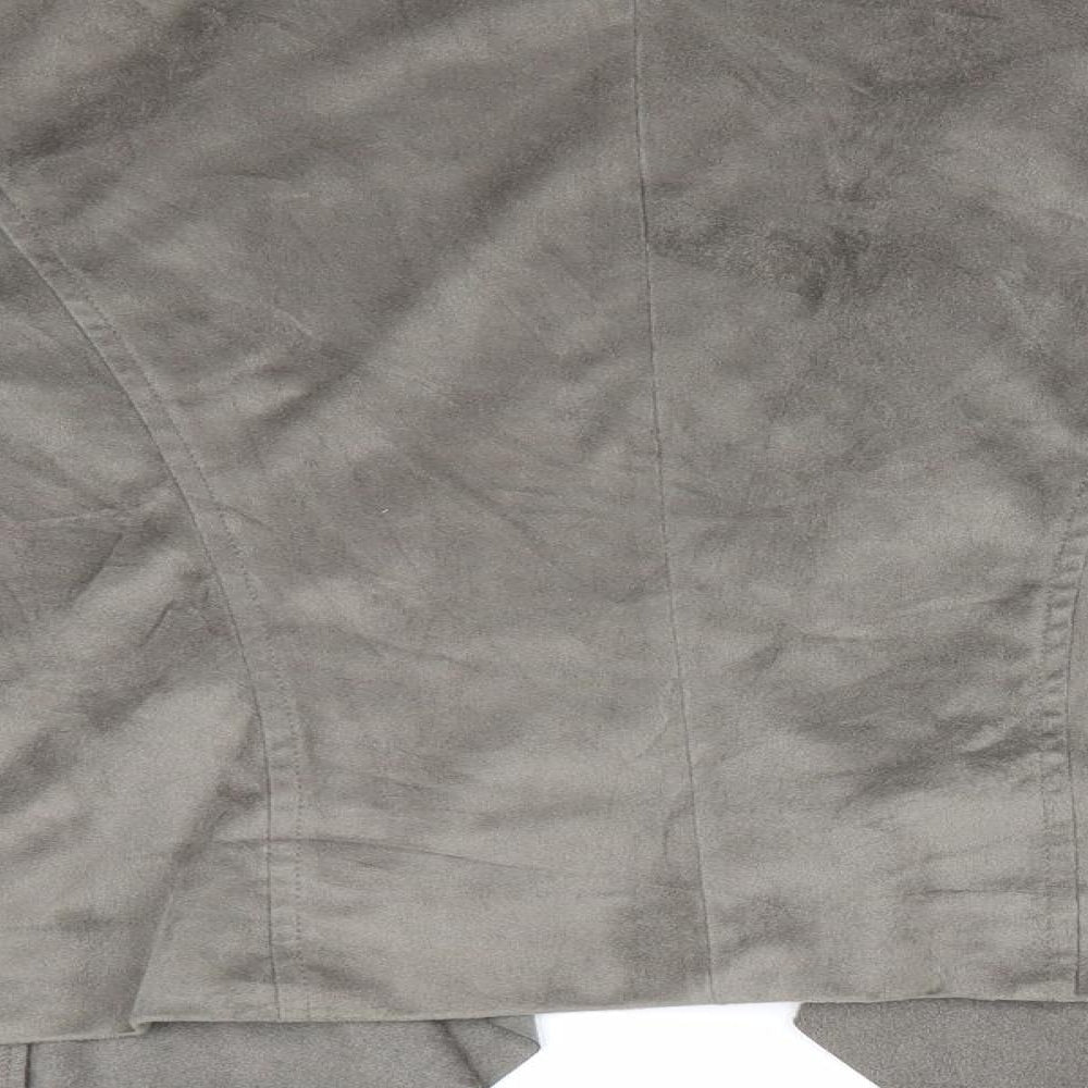 M&Co Womens Green   Jacket  Size 10   - Khaki Suede Effect Short Waterfall Lined back