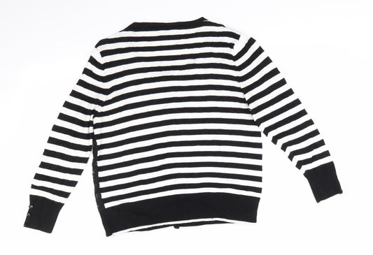 Wallis Womens Black Round Neck Striped Viscose Pullover Jumper Size 14   - Lace Overlay Front