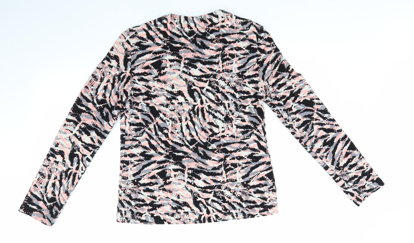 George Womens Black Animal Print  Jacket  Size 8   - Waterfall Jacket Pink Black Ivory
