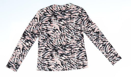 George Womens Black Animal Print  Jacket  Size 8   - Waterfall Jacket Pink Black Ivory