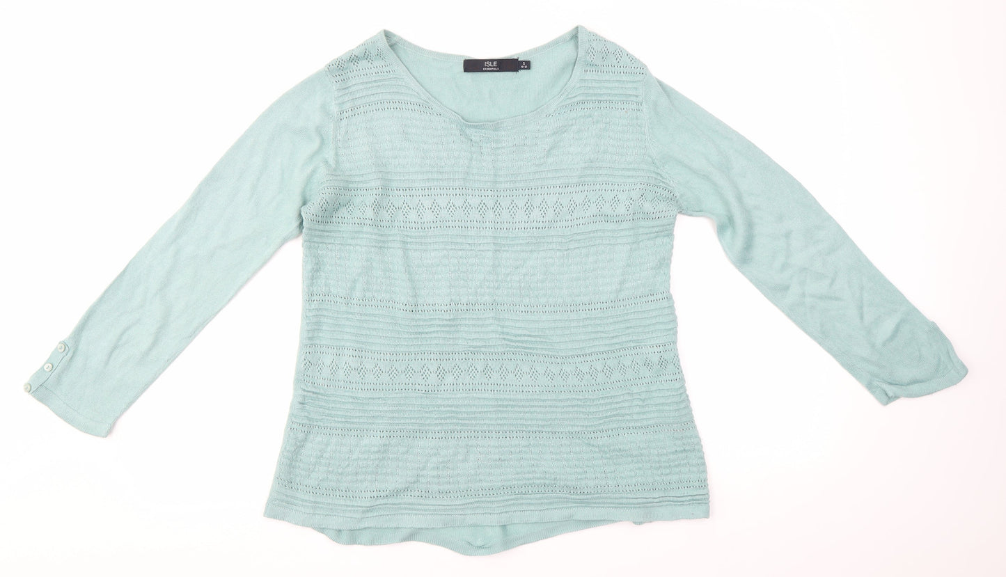 Isle Womens Green Round Neck  Acrylic Pullover Jumper Size S