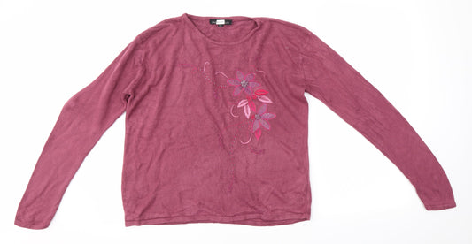 Lauren taylor Womens Pink Round Neck Floral Acrylic Pullover Jumper Size M