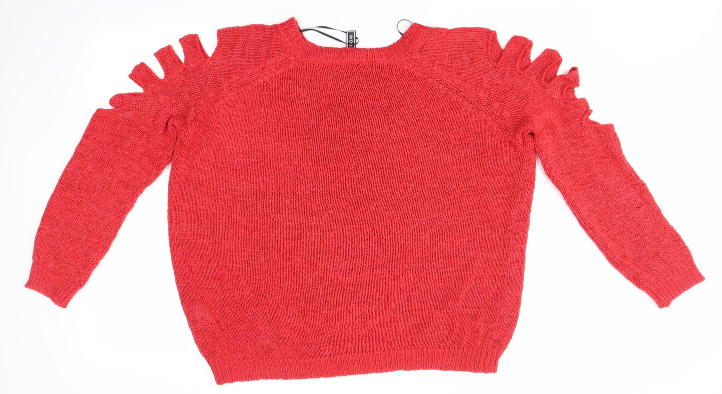 Rainbow Womens Red Round Neck  Acrylic Pullover Jumper Size M