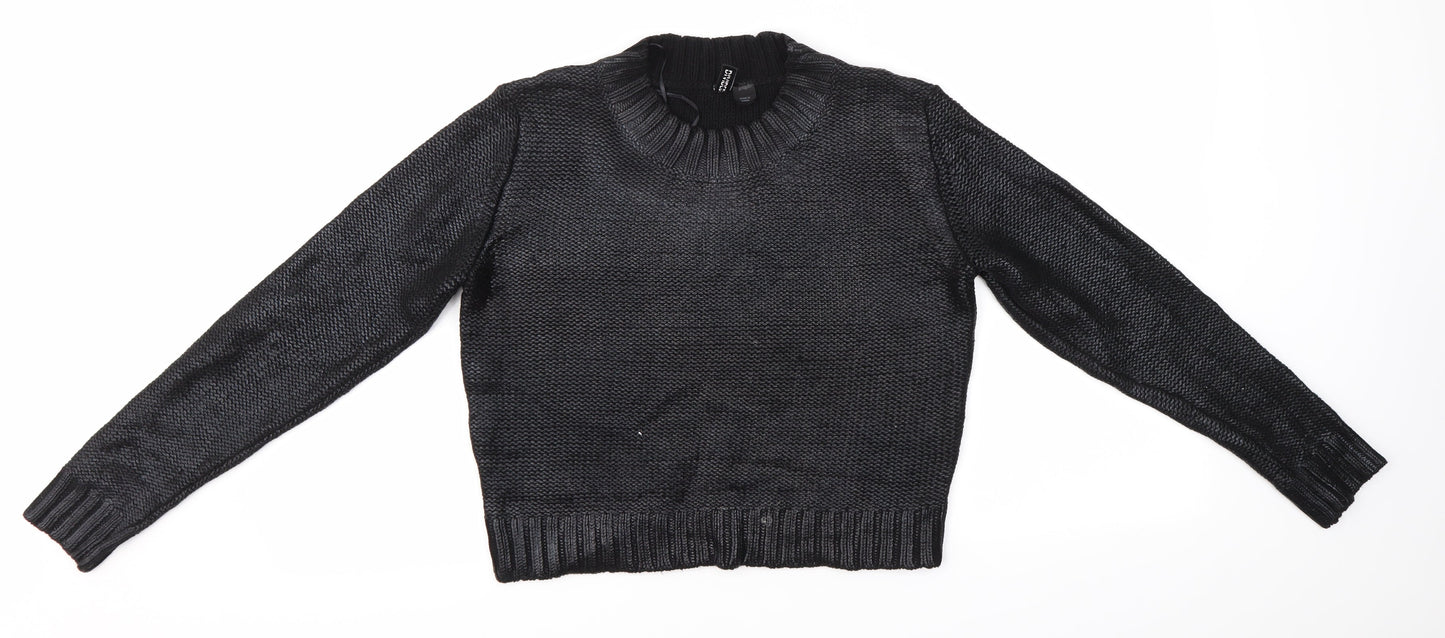 H&M Womens Black High Neck  Cotton Pullover Jumper Size 6