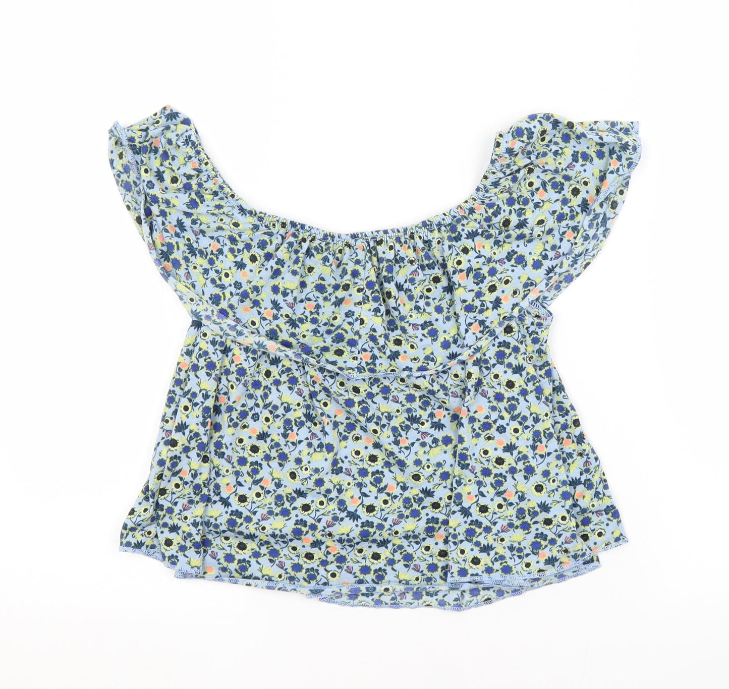 Topshop Womens Blue Floral Polyester Basic Blouse Size 6 Boat Neck