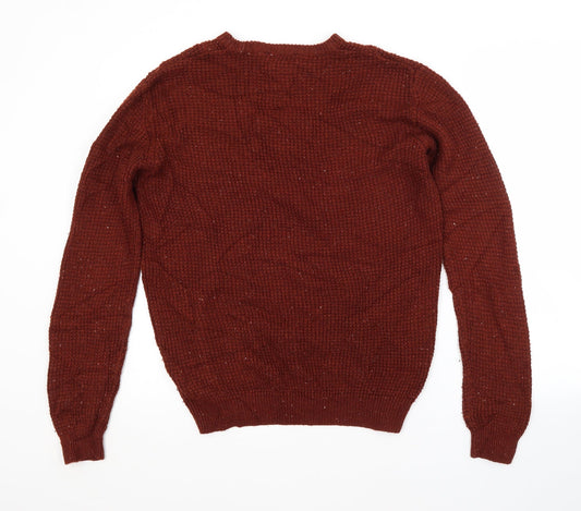 Cedar Wood State Mens Brown Crew Neck  Acrylic Pullover Jumper Size S