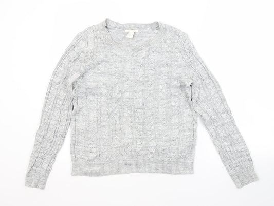 H&M Womens Grey Crew Neck  Acrylic Pullover Jumper Size M
