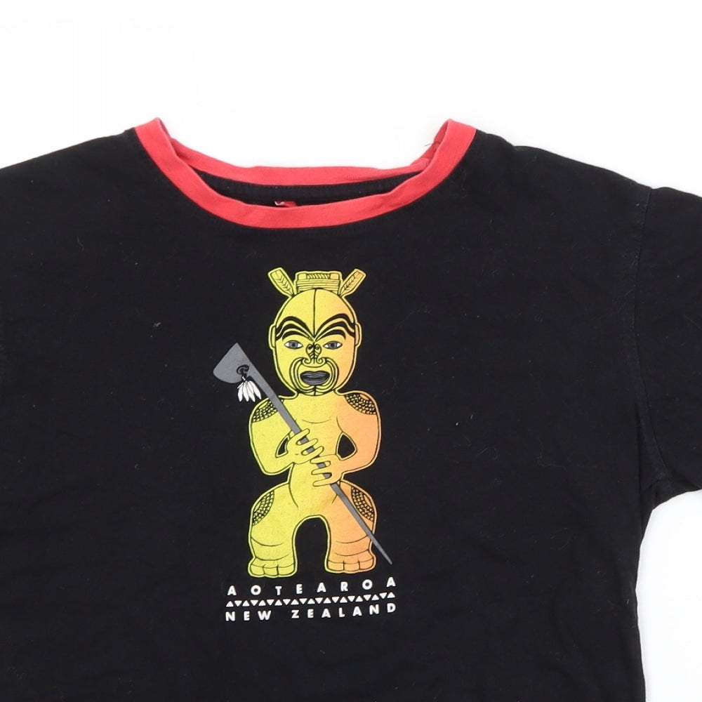 Preworn Womens Black  Cotton Basic T-Shirt Size 12 Crew Neck