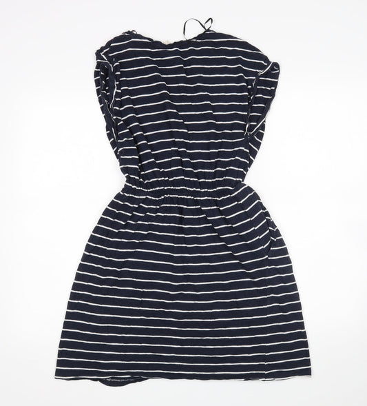 H&M Womens Multicoloured Striped Cotton Fit & Flare  Size S Round Neck