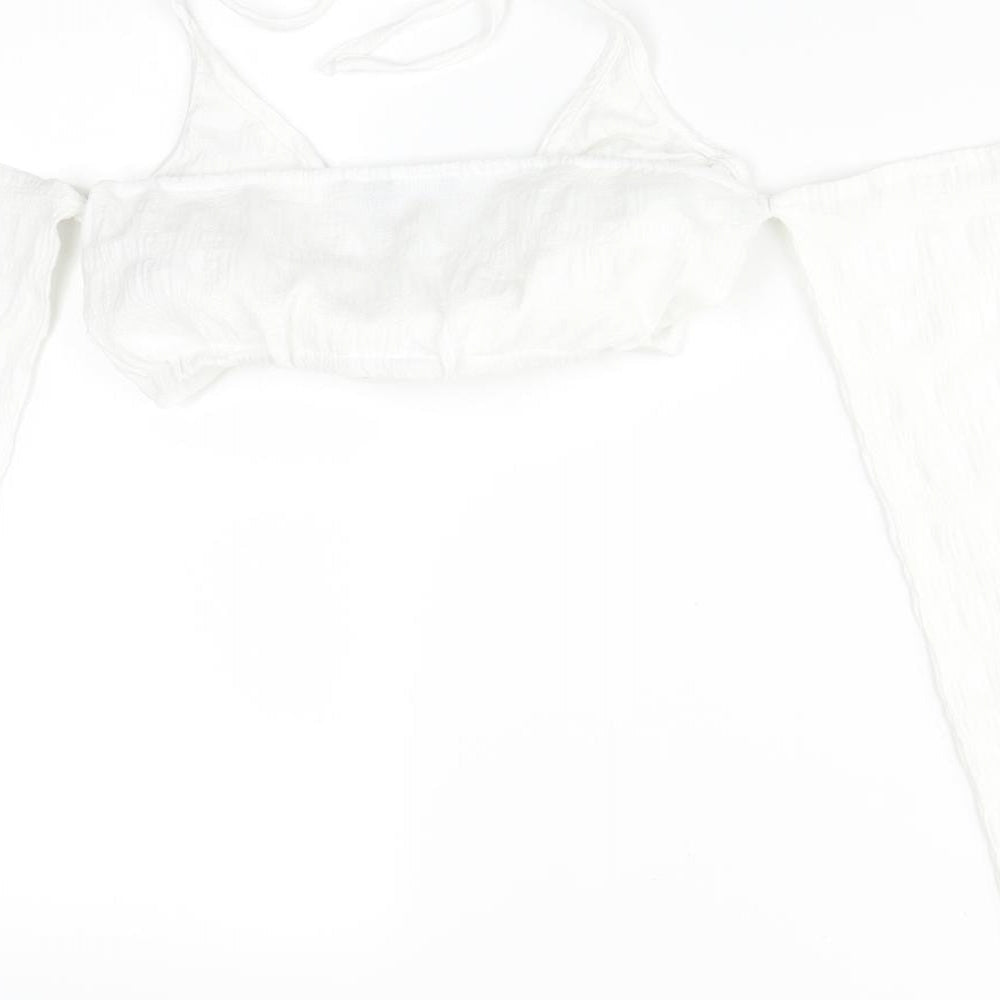 PRETTYLITTLETHING Womens White  Polyester Basic T-Shirt Size 6 V-Neck
