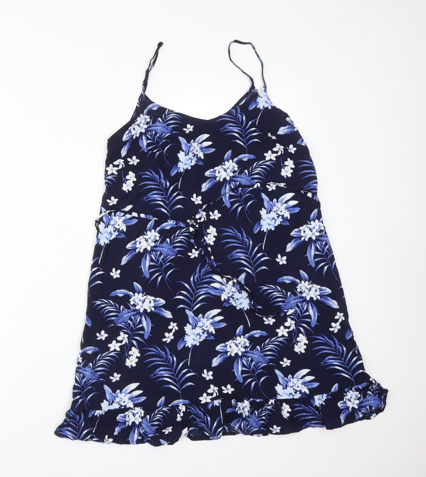 Oasis Womens Blue Floral Viscose Basic T-Shirt Size 8 V-Neck