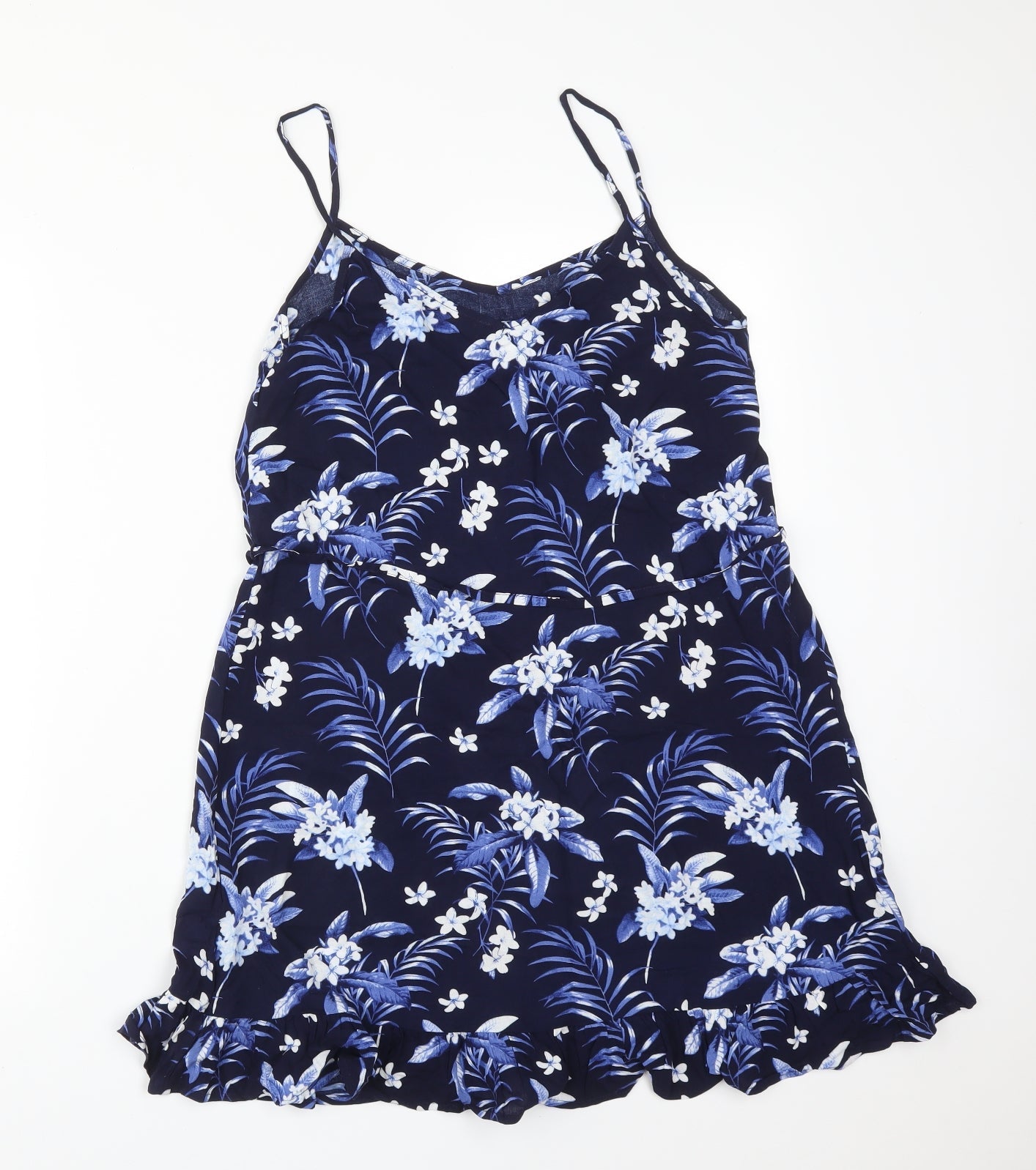 Oasis Womens Blue Floral Viscose Basic T-Shirt Size 8 V-Neck