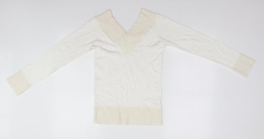 New Look Womens White V-Neck  Viscose Pullover Jumper Size 8