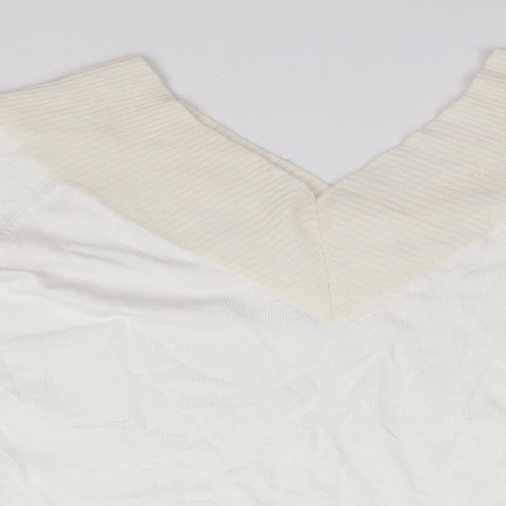 New Look Womens White V-Neck  Viscose Pullover Jumper Size 8
