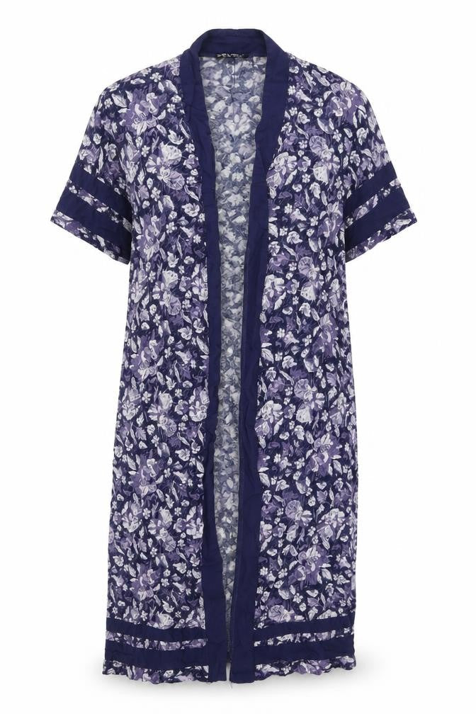 Select Womens Blue High Neck Floral Cotton Cardigan Jumper Size 12
