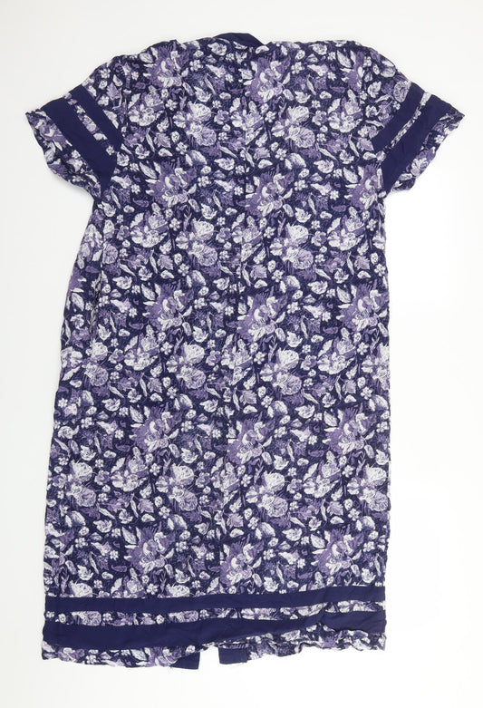 Select Womens Blue High Neck Floral Cotton Cardigan Jumper Size 12