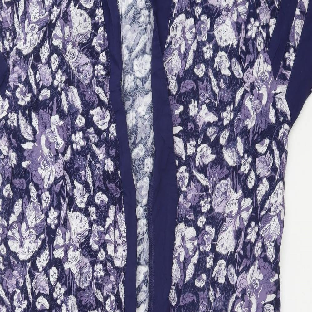 Select Womens Blue High Neck Floral Cotton Cardigan Jumper Size 12