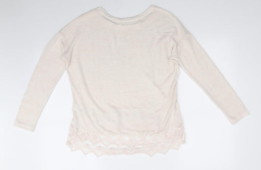 Nine by Savannah Milleri Womens Ivory Crew Neck  Viscose Pullover Jumper Size 12   - Lace Hemline