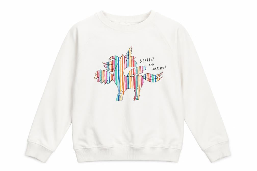 NEXT Girls Ivory Animal Print Cotton Pullover Sweatshirt Size 10 Years   - Unicorn Sparkly and Amazing