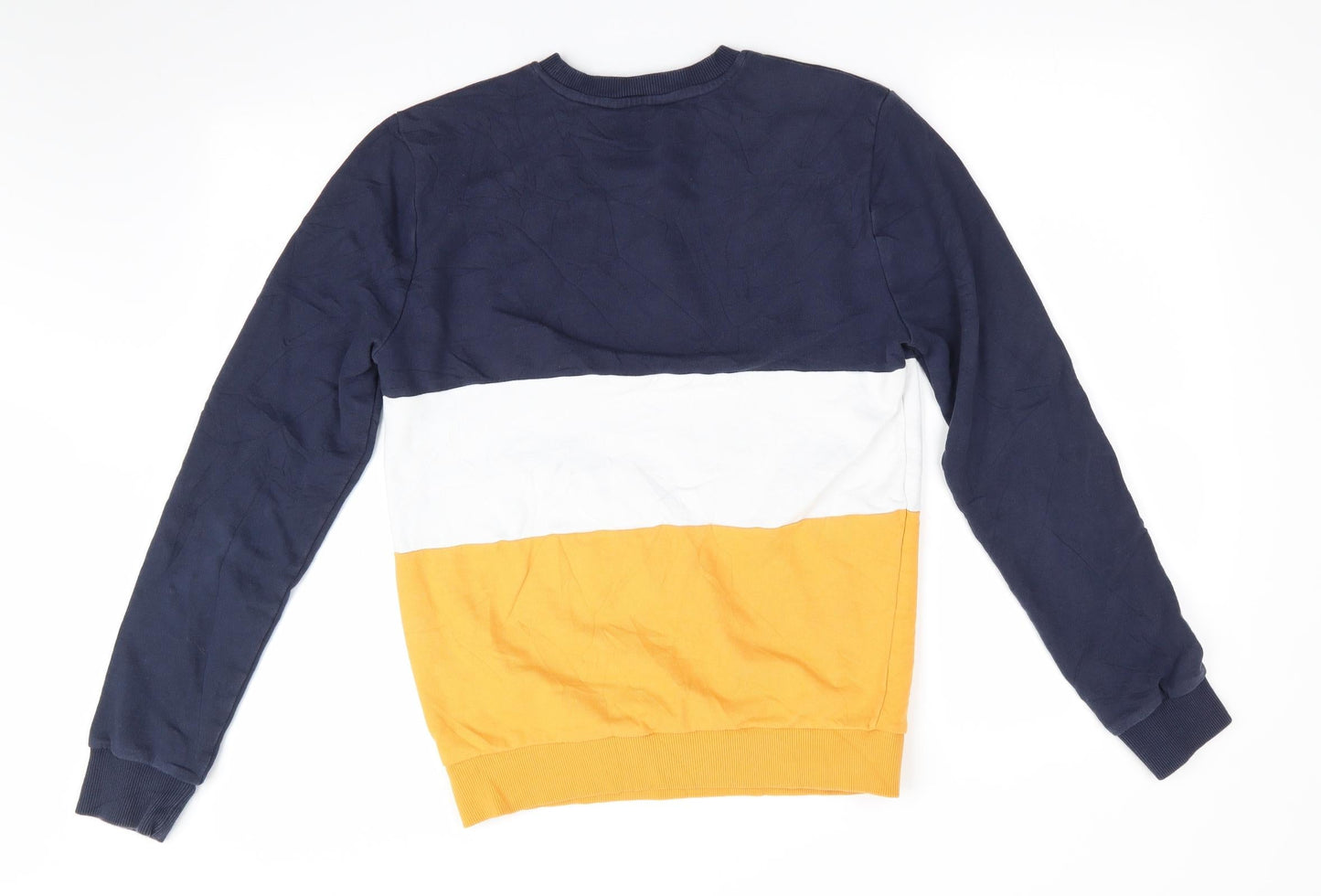 Peacocks Mens Blue Striped Cotton Pullover Sweatshirt Size S   - Navy Gold White Stripe