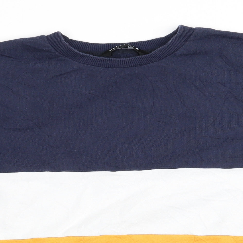 Peacocks Mens Blue Striped Cotton Pullover Sweatshirt Size S   - Navy Gold White Stripe