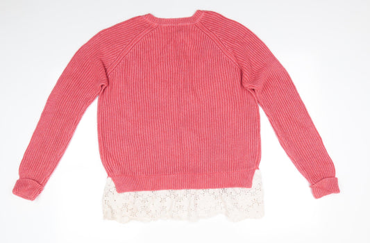 Papaya Womens Orange Round Neck  Acrylic Pullover Jumper Size L   - Lace Hem