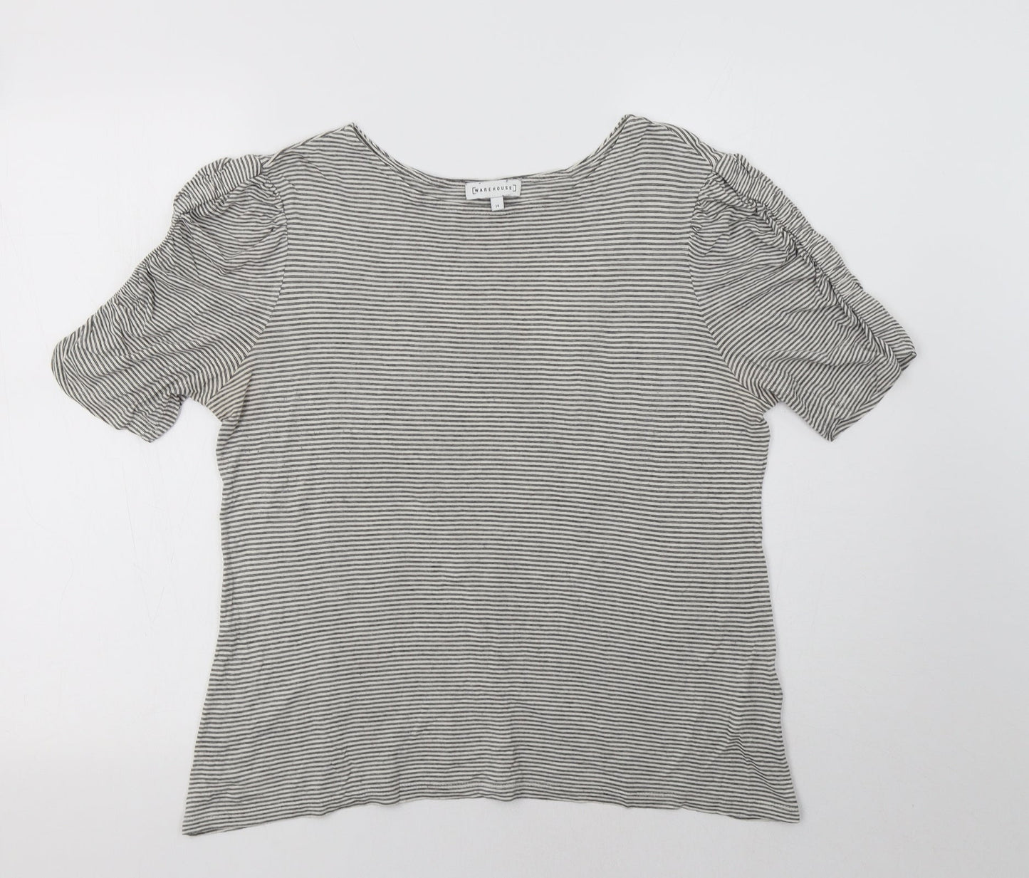 Warehouse Womens Grey Striped Viscose Basic Blouse Size 14 Round Neck