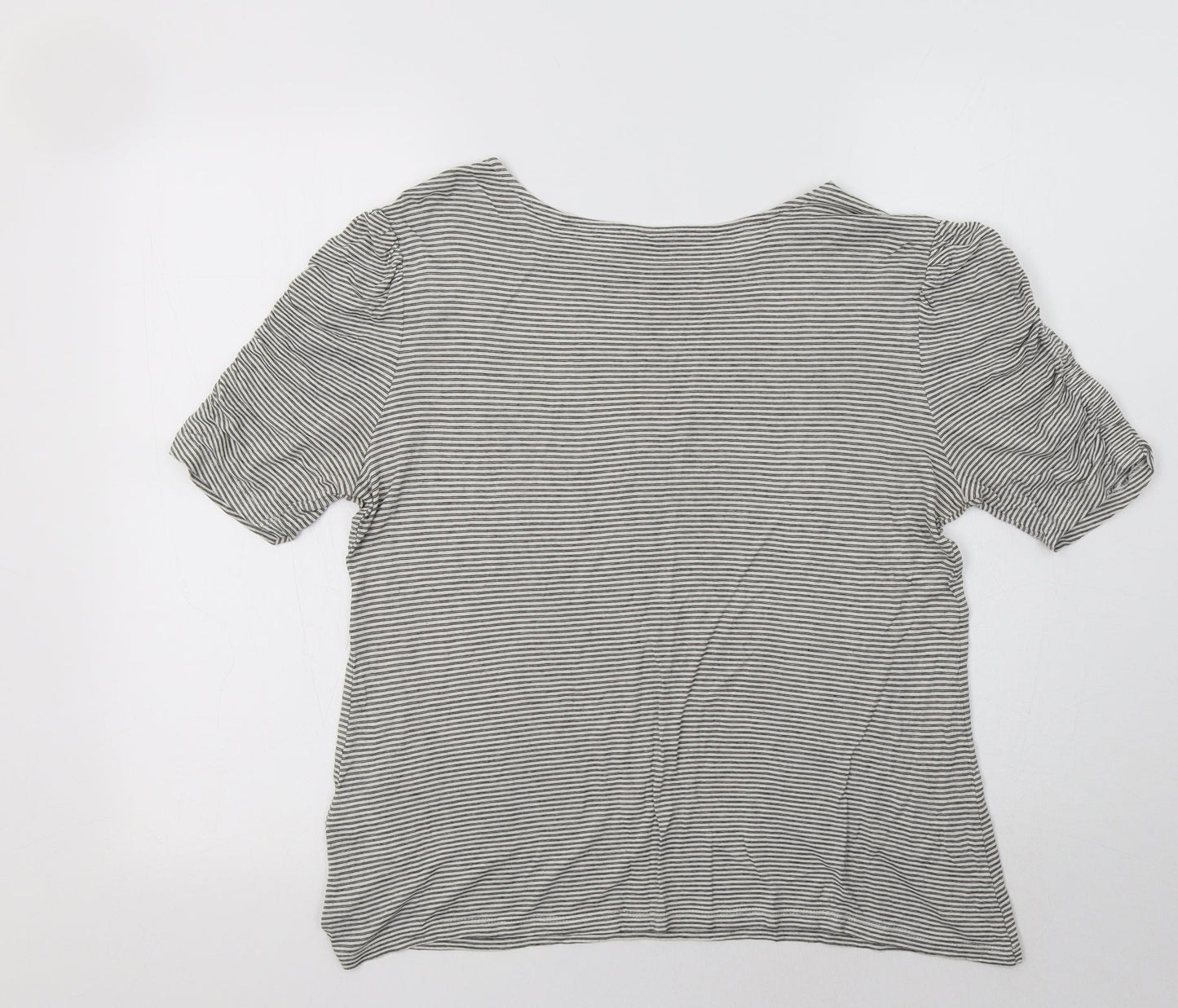 Warehouse Womens Grey Striped Viscose Basic Blouse Size 14 Round Neck