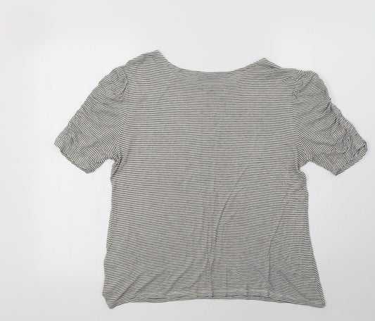 Warehouse Womens Grey Striped Viscose Basic Blouse Size 14 Round Neck