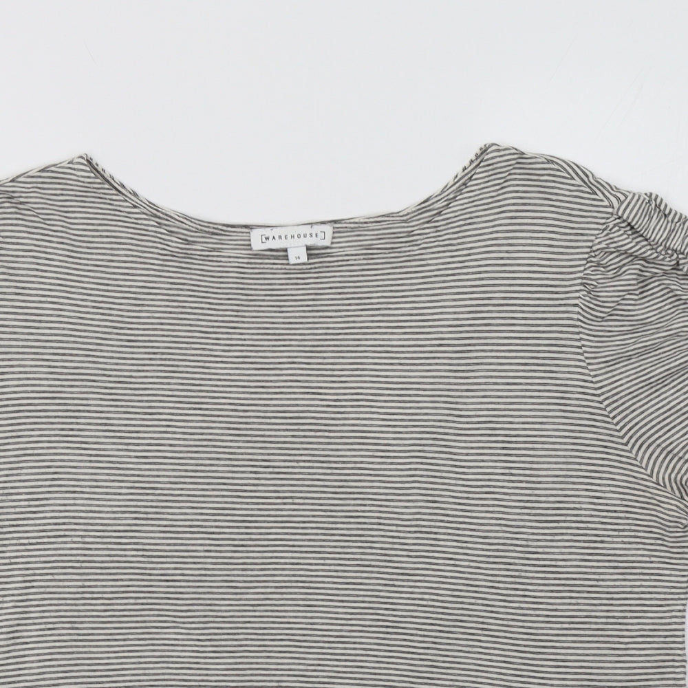 Warehouse Womens Grey Striped Viscose Basic Blouse Size 14 Round Neck