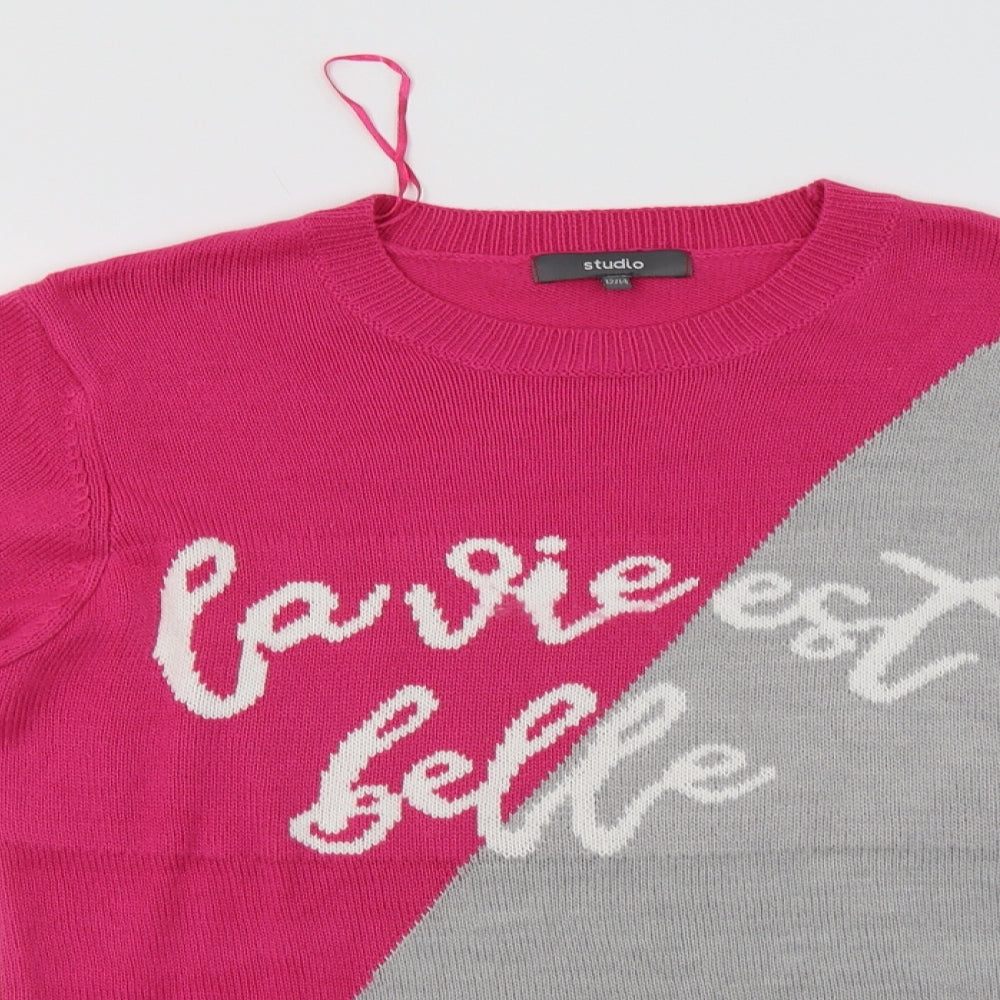 Studio Womens Grey Crew Neck  Acrylic Pullover Jumper Size 14   - La Vie