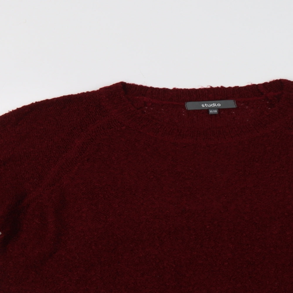 Studio Womens Red Crew Neck  Acrylic Pullover Jumper Size 18