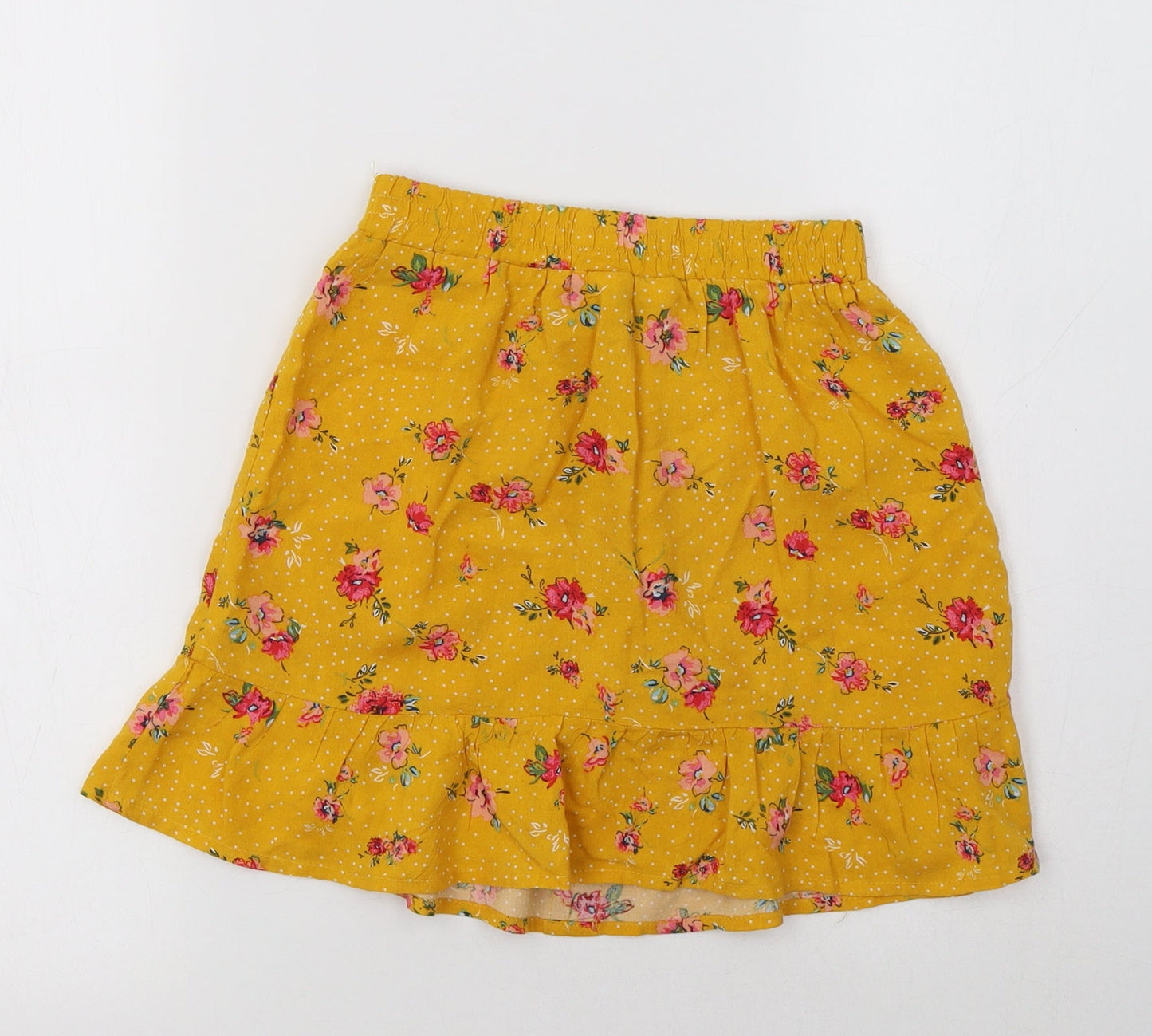 Primark Girls Yellow Floral Viscose A-Line Skirt Size 10 Years  Regular