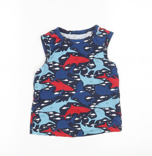 HULLALALOO Boys Multicoloured Animal Print Cotton Basic Tank Size 5-6 Years Round Neck  - Sharks