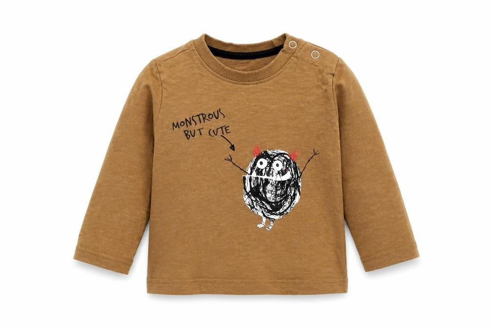 Nutmeg Baby Brown  Cotton Basic T-Shirt Size 9-12 Months Round Neck  - MONSTROUS BUT CUTE