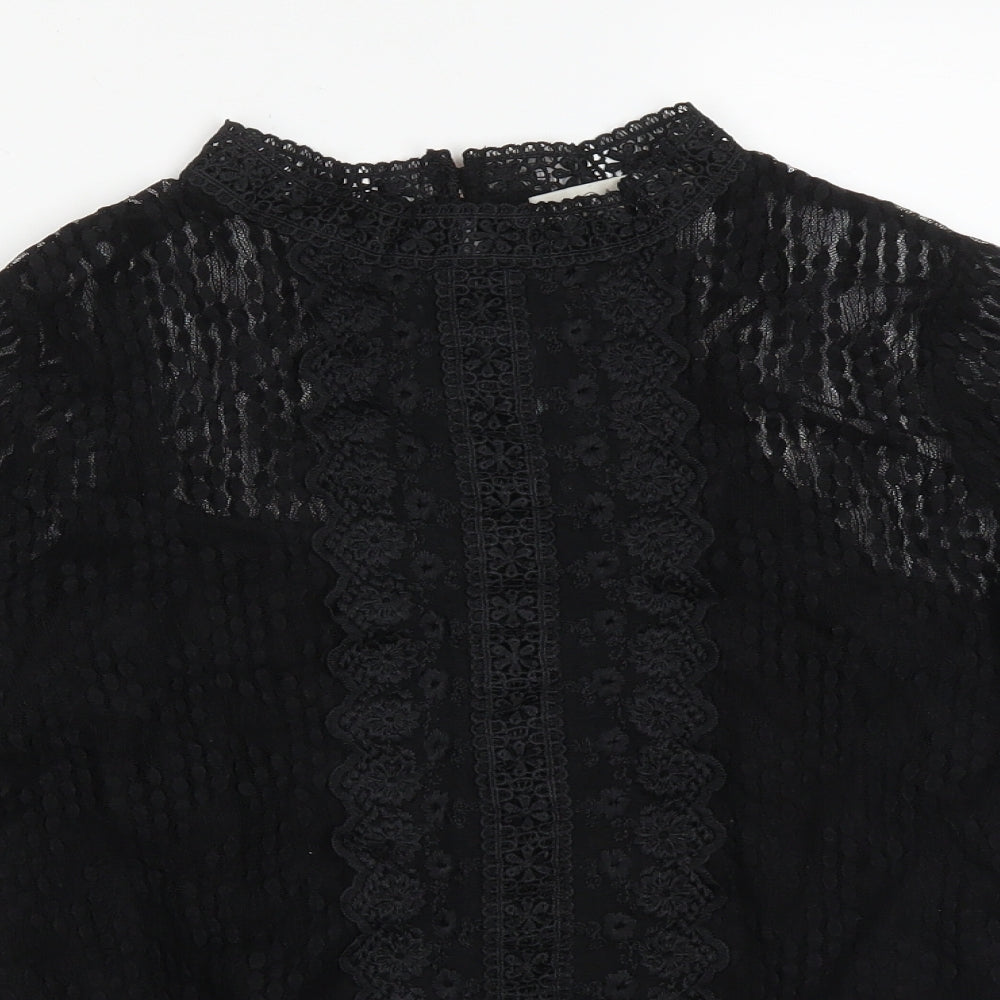 Oasis Womens Black Polka Dot Polyamide Basic T-Shirt Size M Mock Neck