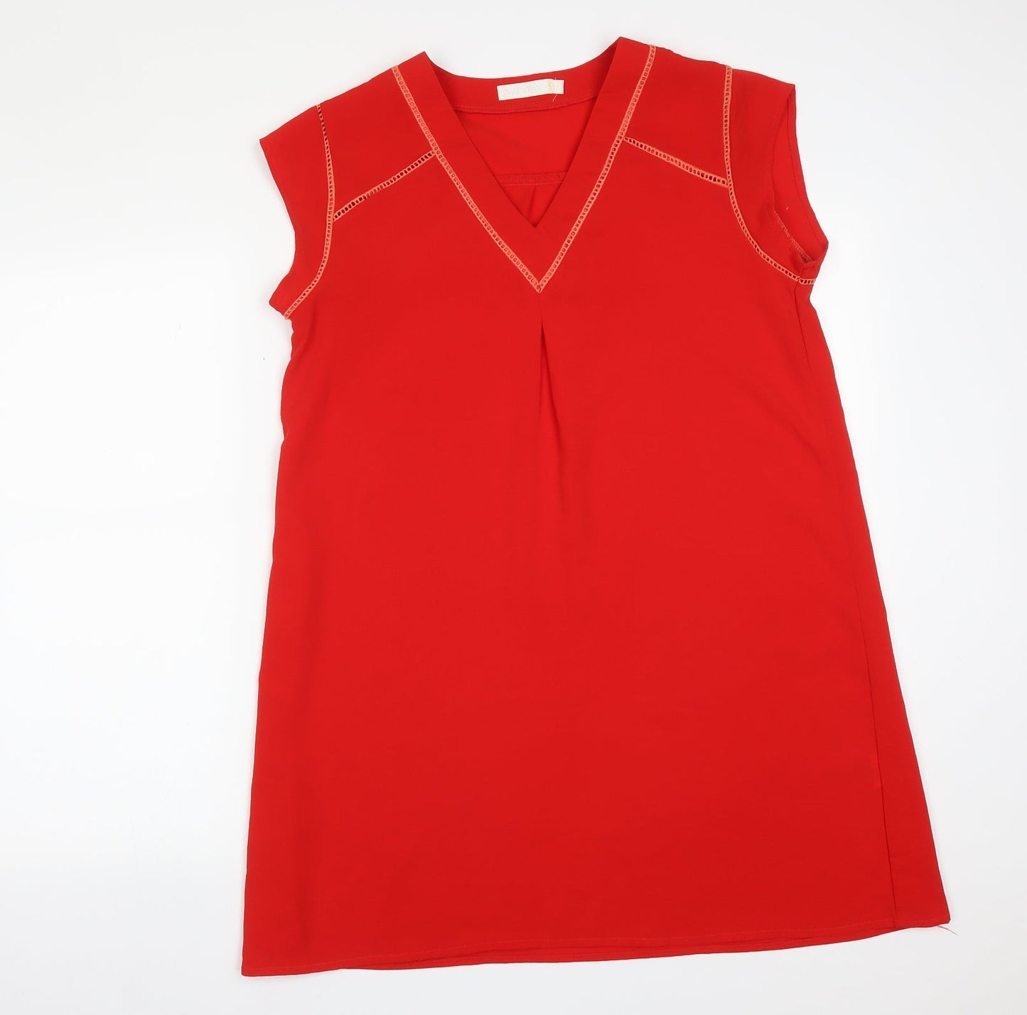 FLAMANT ROSE Womens Red  Polyester Basic T-Shirt Size M V-Neck