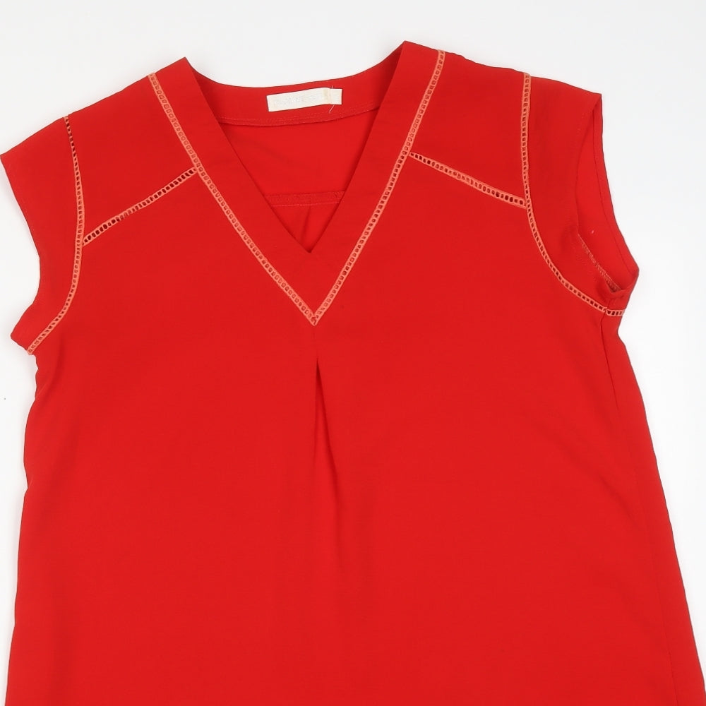 FLAMANT ROSE Womens Red  Polyester Basic T-Shirt Size M V-Neck