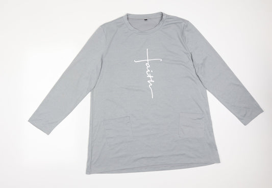 Preworn Womens Grey  Polyester Basic T-Shirt Size L Round Neck - FAITH