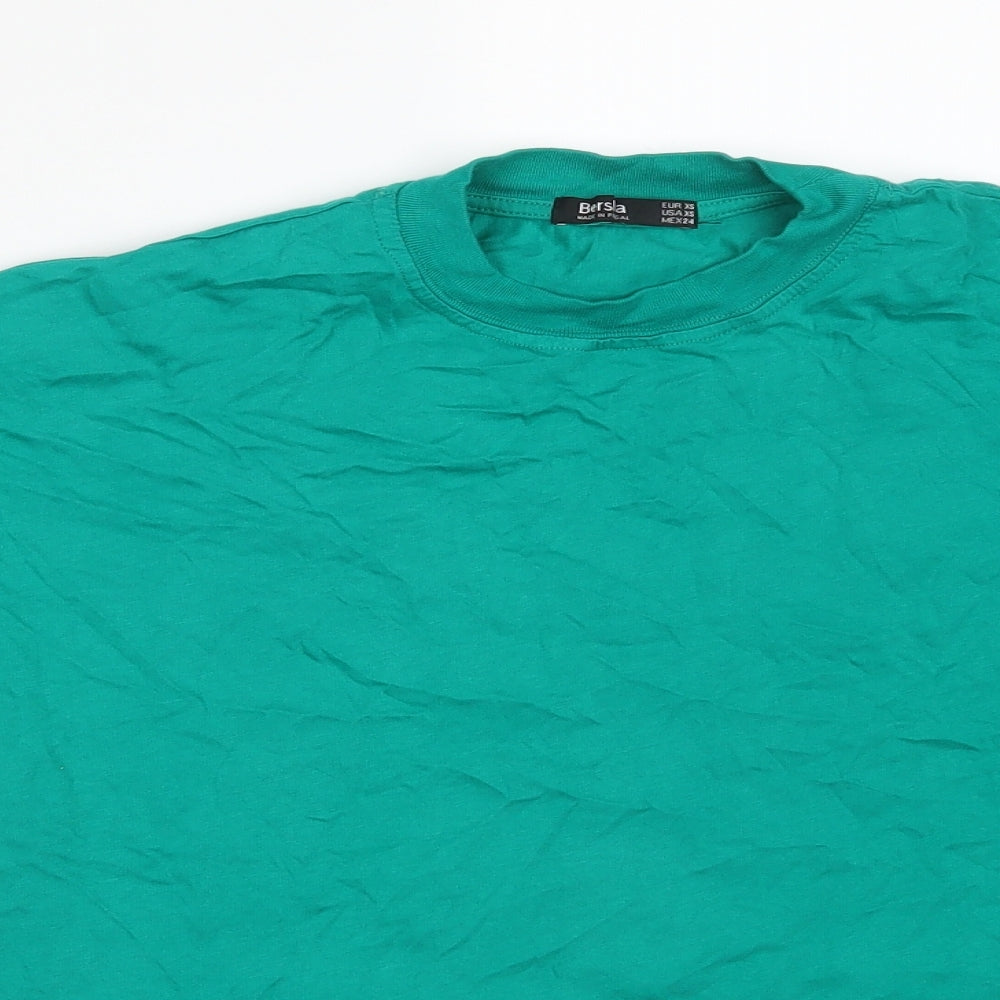 Bershka Womens Green  Cotton Basic T-Shirt Size XS Round Neck