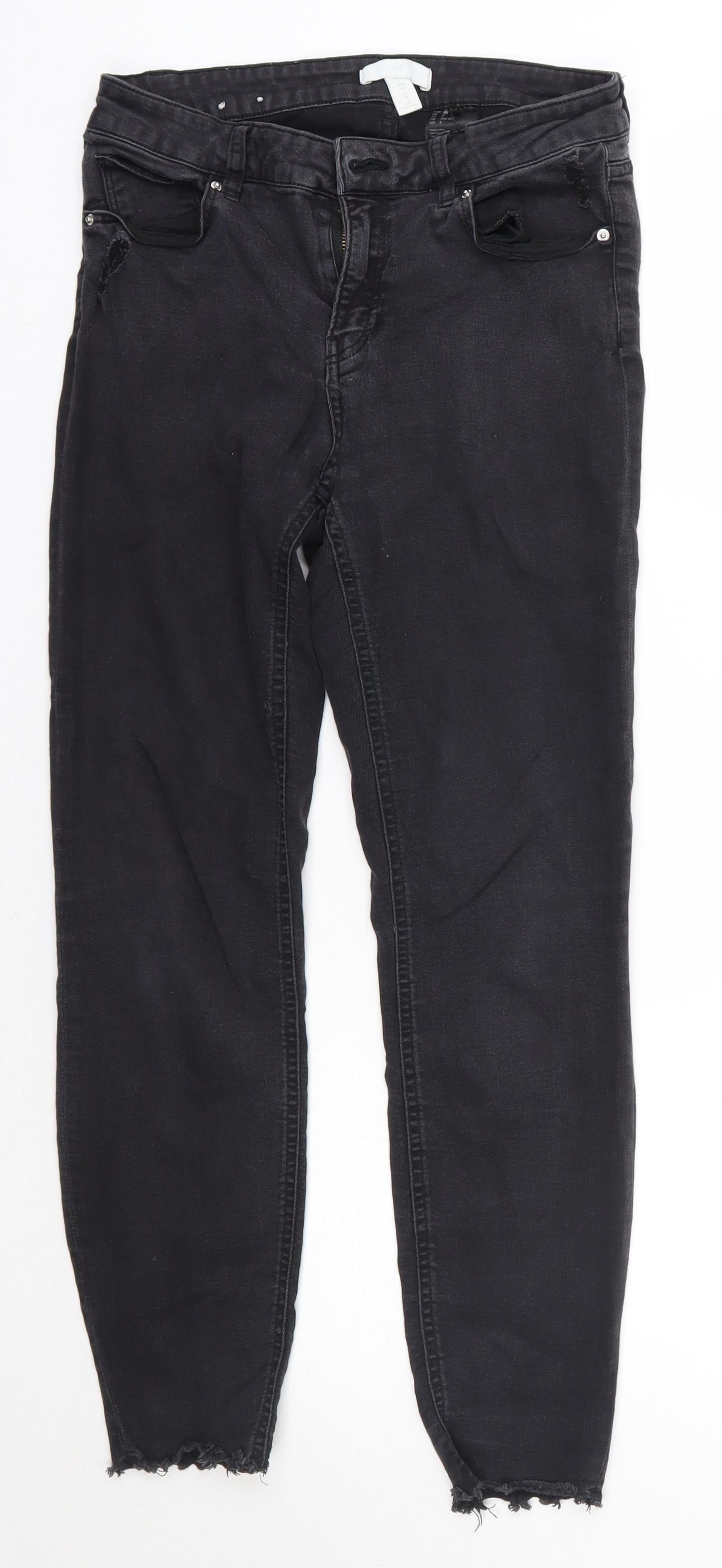 H&M Womens Black  Cotton Skinny Jeans Size 12 L26 in Regular