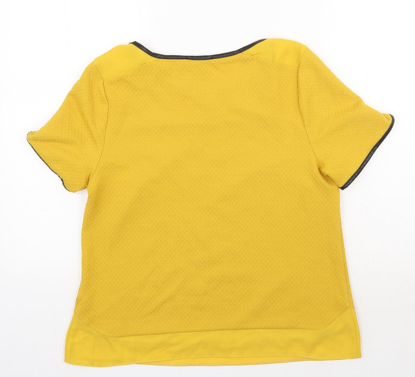 Oasis Womens Yellow  Polyester Basic T-Shirt Size M Round Neck - Faux Leather Detail