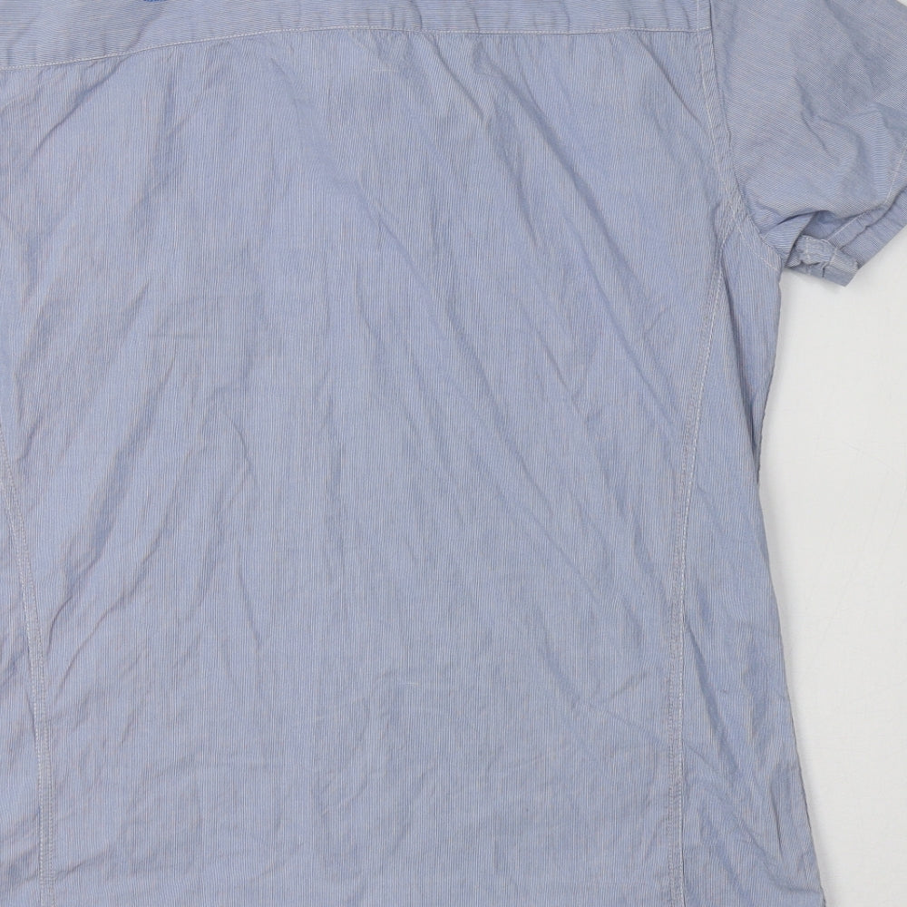 Crafted Mens Blue Striped Cotton  Button-Up Size L Collared