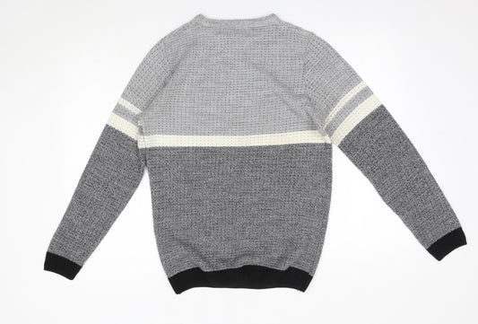 River Island Mens Grey Round Neck  Acrylic Pullover Jumper Size S