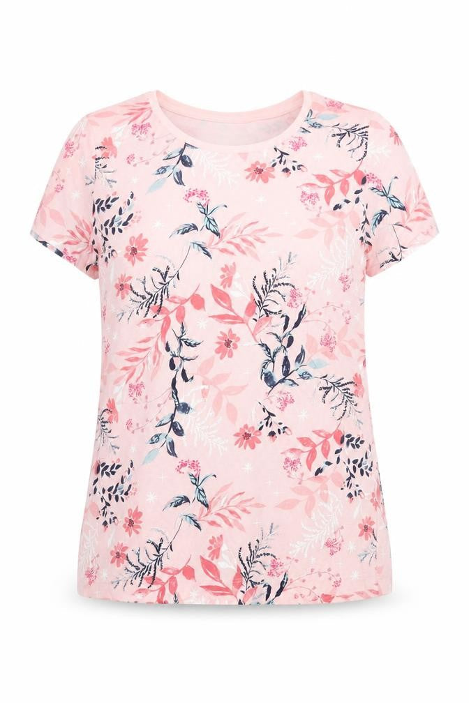 F&F Womens Pink Floral 100% Cotton Top Pyjama Top Size 6