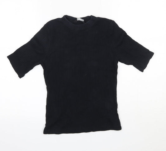 New Look Womens Black  100% Cotton Basic Blouse Size 10 Round Neck