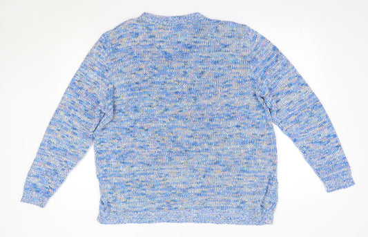 Charmant Womens Blue V-Neck  Acrylic Pullover Jumper Size L