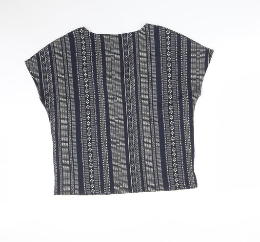 UTMEG Womens Multicoloured Striped Polyester Basic T-Shirt Size 14 V-Neck